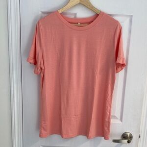 Coral Women's T-Shirt with ruffle detail on sleeve, Size Large